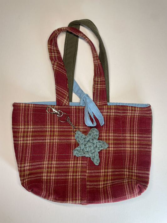 Small Everyday Market Tote in Plaid Olive Sky